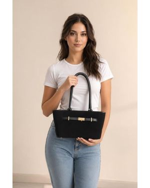 SVNX Faux Suede Top-Handle Shoulder Bag - Blue