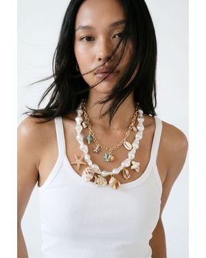 Boohoo Ocean & Pearl Detail Statement Charm Necklace - White