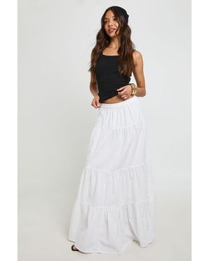 Boohoo Tiered Cotton Poplin Maxi Skirt - White