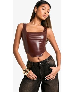 Boohoo Faux Leather Square Neck Corset - Black