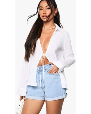 Boohoo High Waisted Roll Hem Denim Shorts - White
