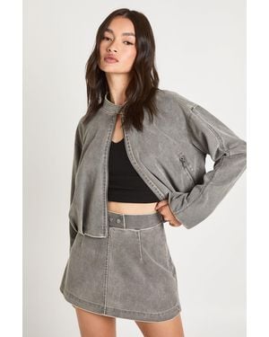 Boohoo Vintage Look Faux Suede Mini Skirt - Grey