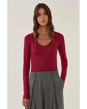 Hiccup V-Neck Raglan Sleeve Blouse - Red