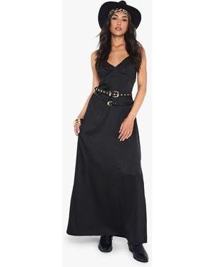 Boohoo Satin Strappy Cross Over Slip Dress - Black
