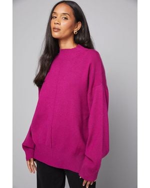 Wallis Seam Detail Funnel Neck Jumper - Pink