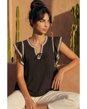 D.u.s.k Notch Neck Frill Blouse - Black