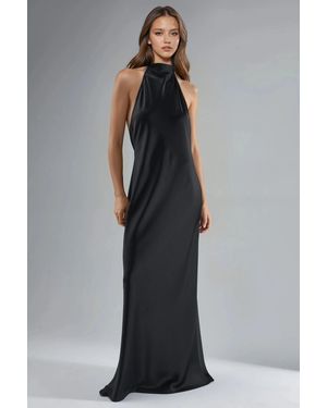 Hiccup Halter Neck Satin Maxi Dress - Black