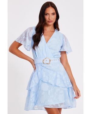 Quiz Pale Frill Belted Skater Dress - White