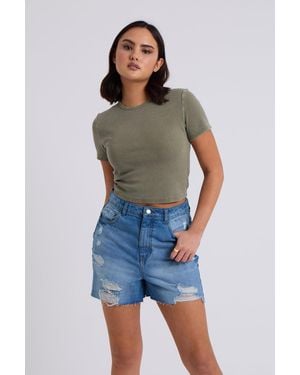 Urban Bliss Mid-Wash Ripped Mom Short - Blue