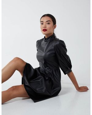 Blue Vanilla High Neck Pu Dress - Black