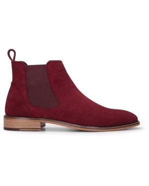 London Brogues Wine Suede Leather Slip-On Chelsea Ankle Boots - Red