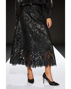 Warehouse Runway 1.8.1.8 Faux Leather Laser Cut Trim Skirt - Black