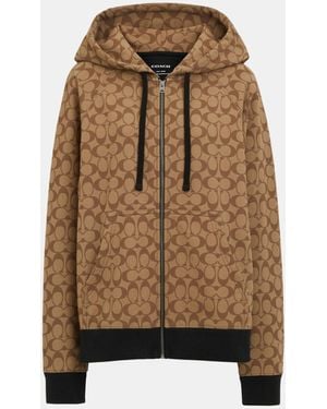 COACH All Over Signature Zip Hoodie - Brown