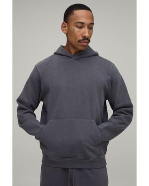 BoohooMAN Regular Fit Premium 480Gsm Washed Over The Head Hoodie - Blue