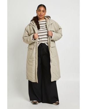 Boohoo Plus Long Line Parka Jacket - Natural