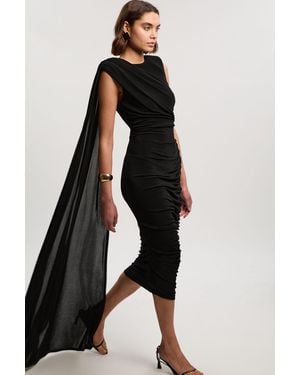 Karen Millen Premium Slinky Crepe Scarf Detail Maxi Dress - Black