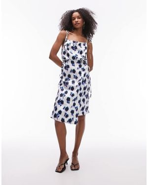 TOPSHOP Square Neck Wrap Tie Midi Slip Dress - Blue