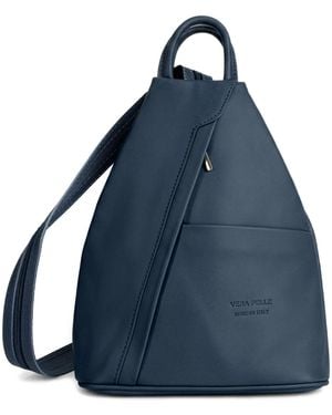 Woodland Leathers Italian Leather Convertible Backpack Vera Pelle Anti-Theft Rucksack - Blue