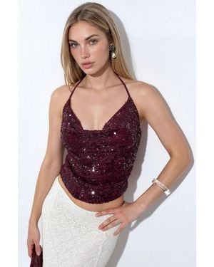 Busem Sequin Halterneck Crop Blouse - Purple