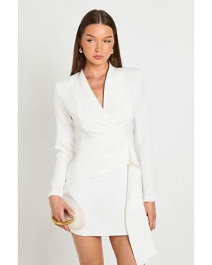 Boohoo Collarless Drape Detail Blazer Dress - White