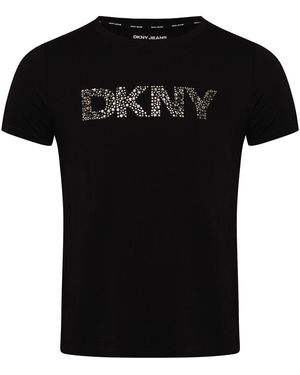 DKNY Satin Embroidered T-Shirt - Black