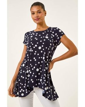 Roman Spot Print Hanky Hem Stretch Top - Blue