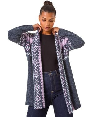 Roman Longline Pattern Knit Cardigan - Blue