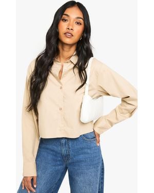 Boohoo Cotton Poplin Cropped Shirt - Blue