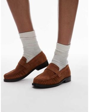 TOPSHOP Carey Suede Loafers With Ruched Detail - Brown