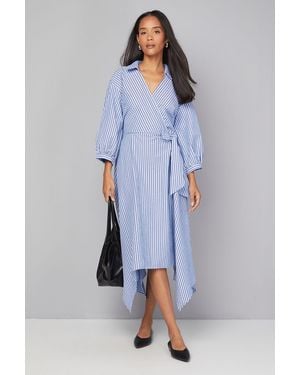 Wallis Stripe Wrap Midi Dress - Blue