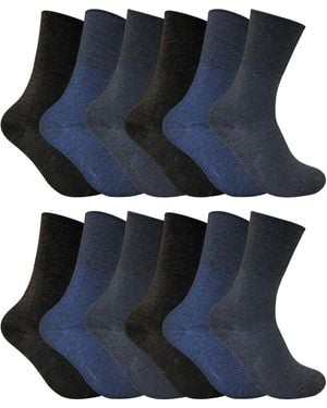 Sock Snob 12 Pack Ladies Non Elastic Thermal Diabetic Socks - Blue