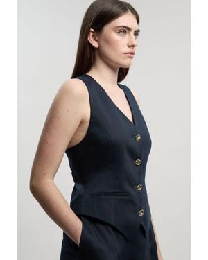 Karen Millen Tailored Linen Corset Back Detail Waistcoat - Blue