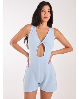Pink Vanilla Linen Style Twist Front Playsuit - White