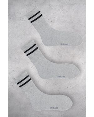 Grimelange 3-Pack Striped Crew Socks - Grey