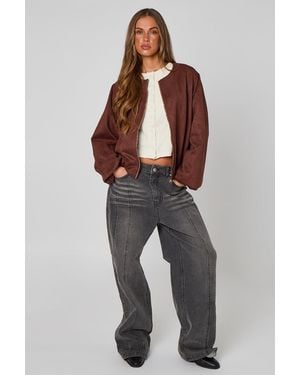 Urban Bliss Faux Suede Bubble Hem Jacket Khaki - Brown
