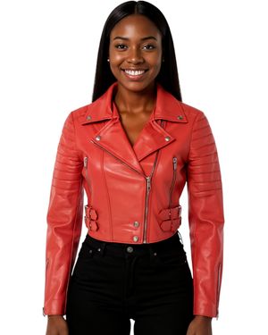 Infinity Leather Cropped Brando Biker Jacket-Bellville Lamb Leather - Red