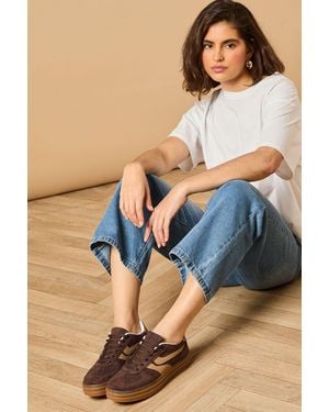 Oasis Boomer Faux Suede Platform Contrast Stripes Lace Up Trainers - Blue