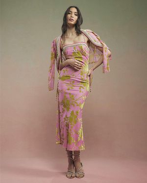 River Island Maxi Slip Dress Year Zero Floral Zip Polyamide - Natural
