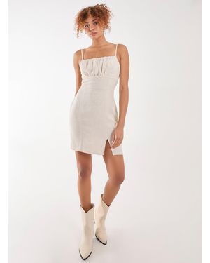 Pink Vanilla Linen Ruched Strappy Mini Dress - White