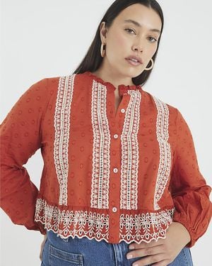 River Island Blouse Long Sleeve Broderie - Red