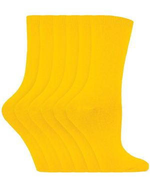 Sock Snob 6 Pairs Ladies Plain Cotton Rich Dress Socks - Yellow