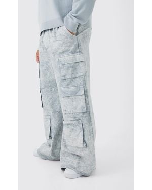 BoohooMAN Plus Elasticated Waist Extreme Baggy Heavyweight Washed Multi Cargo Trousers - Grey