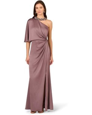 Adrianna Papell Crepe Back Satin Long Dress - Purple
