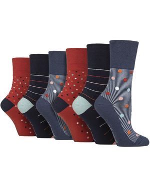 Gentle Grip 6 Pack Ladies Non Elastic Loose Top Patterned Cotton Rich Socks - Blue
