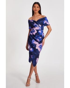 Quiz Floral Bardot Midi Dress - Blue