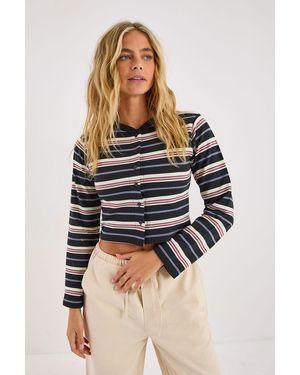 Nasty Gal Button Front Stripe Henley Top - Blue