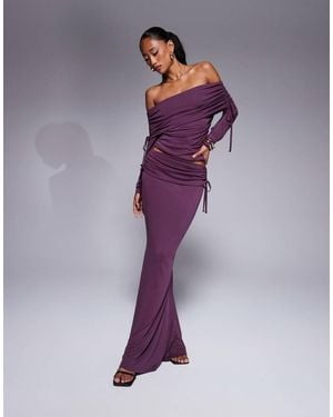 ASOS Soft Handle Fold Over Waist Fishtail Maxi Skirt With Side Ruching - Purple