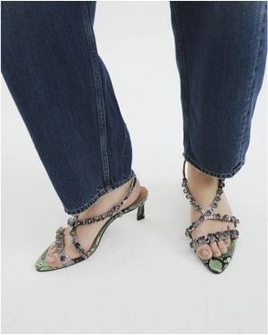 River Island Sandals Snake Print Gemstone Heeled Pu - Blue