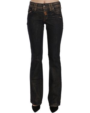 John Galliano Washed Mid Waist Flared Denim Trousers Cotton - Black