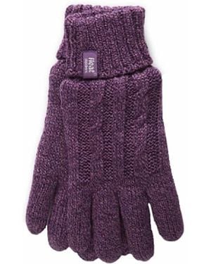 Heat Holders Cable Knit 2.3 Tog Gloves For Winter - Purple